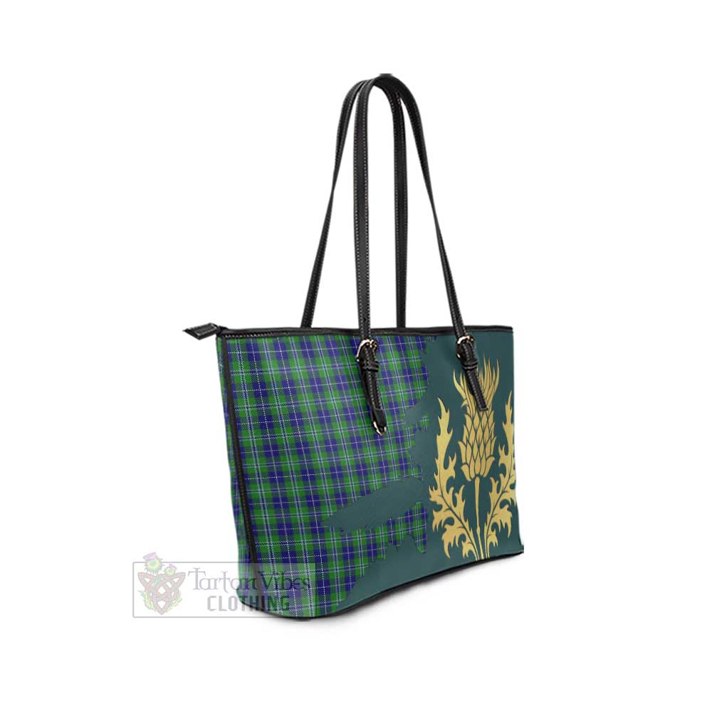 Tartan Vibes Clothing Douglas Tartan Leather Tote Bag Gold Thistle Style