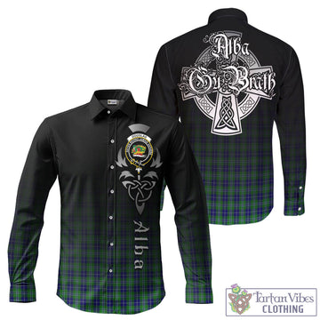 Douglas Tartan Long Sleeve Button Up Featuring Alba Gu Brath Family Crest Celtic Inspired