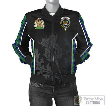 Douglas Tartan Bomber Jacket with Family Crest and Scottish Thistle Vibes Sport Style