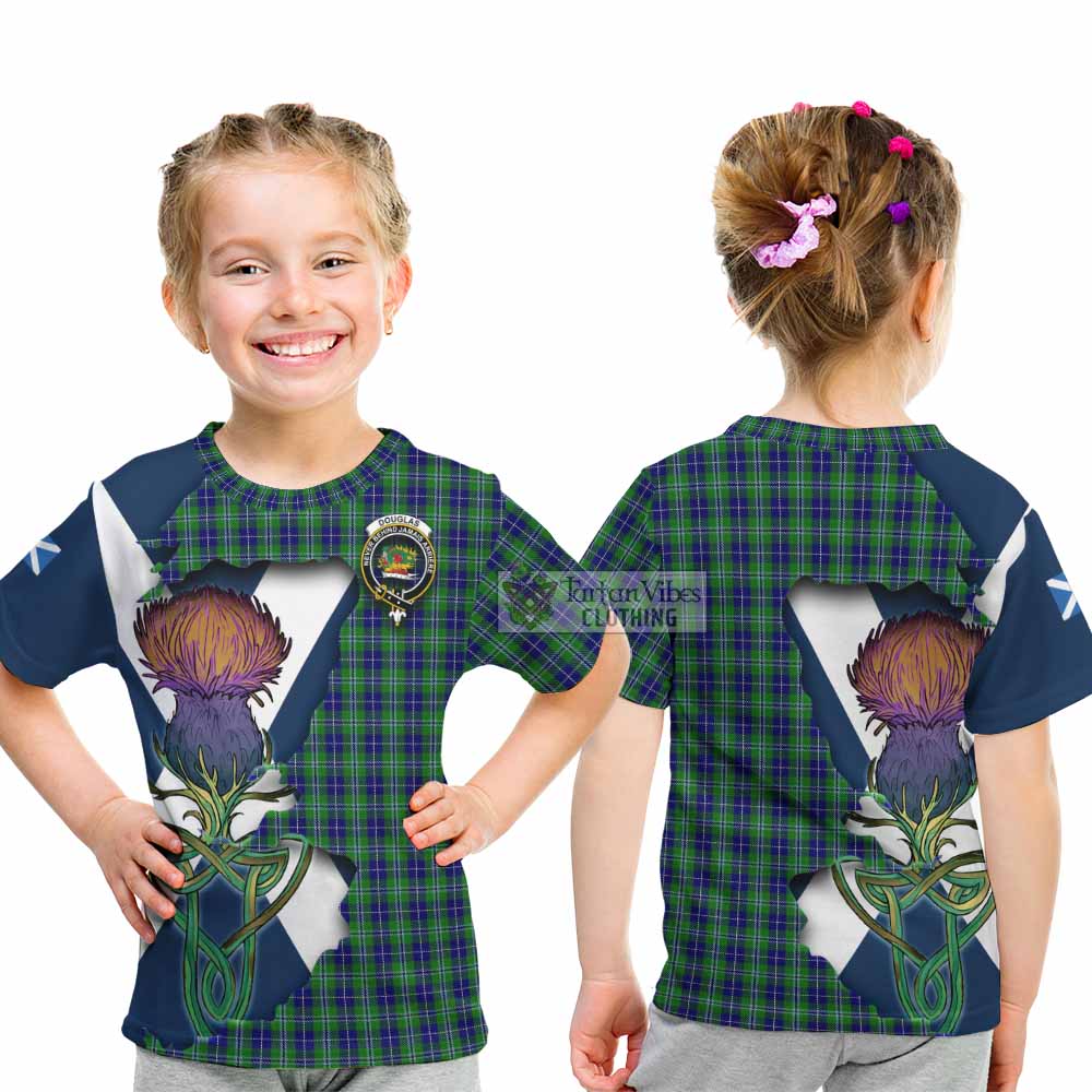 Tartan Vibes Clothing Douglas Tartan Family Crest Kid T-Shirt Scottish Thistle Celtic Inspired
