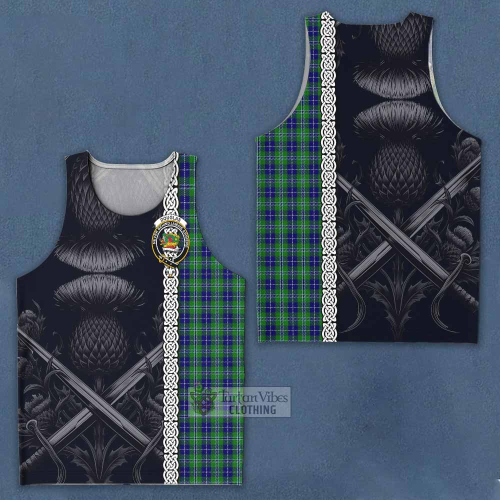 Tartan Vibes Clothing Douglas Tartan Men's Tank Top with Family Crest Cross Sword Thistle Celtic Vibes
