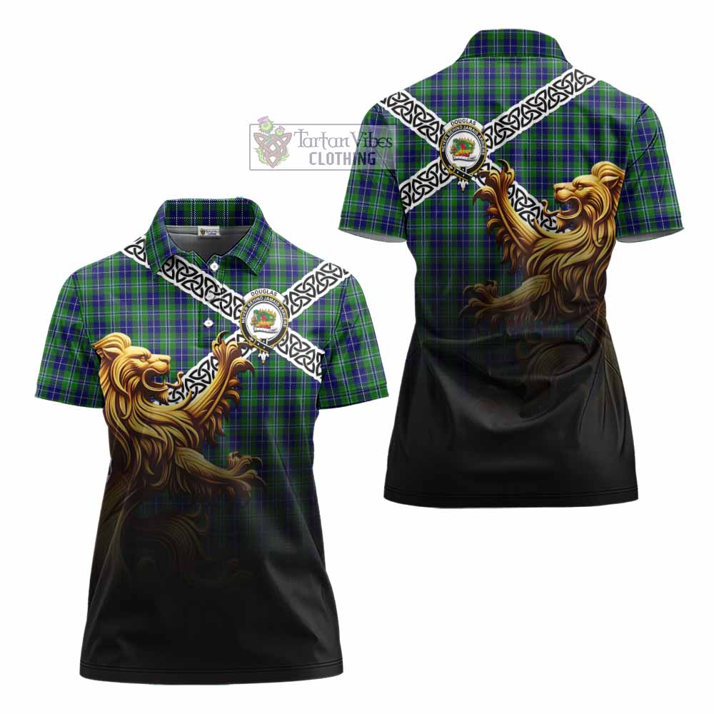 Tartan Vibes Clothing Douglas Crest Tartan Women's Polo Shirt with Golden Lion Emblem Celtic Style