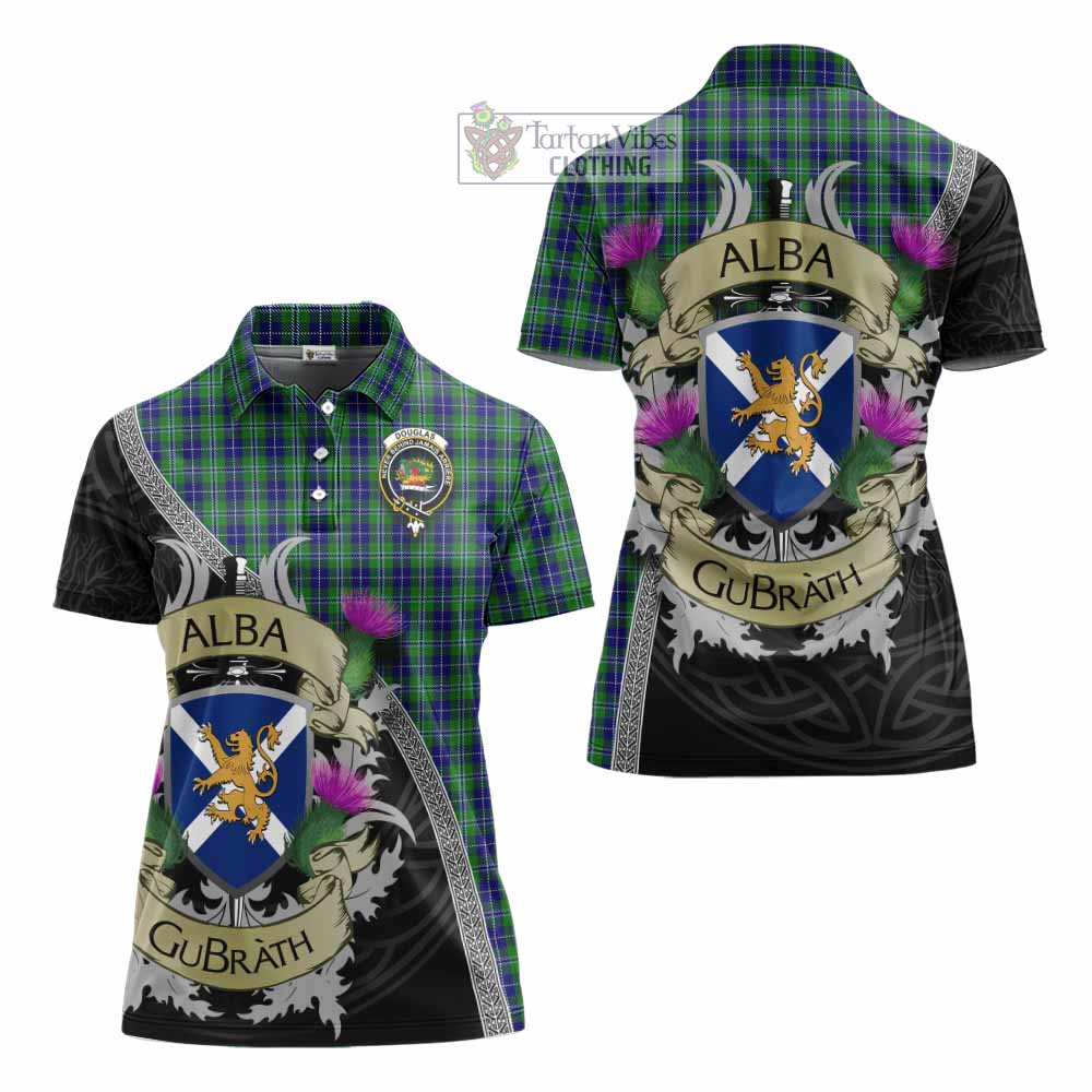 Tartan Vibes Clothing Douglas Tartan Family Crest Women's Polo Shirt Lion Rampant Royal Thistle Shield Celtic Inspired
