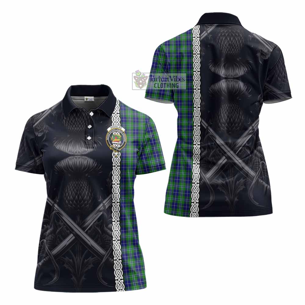 Tartan Vibes Clothing Douglas Tartan Women's Polo Shirt with Family Crest Cross Sword Thistle Celtic Vibes