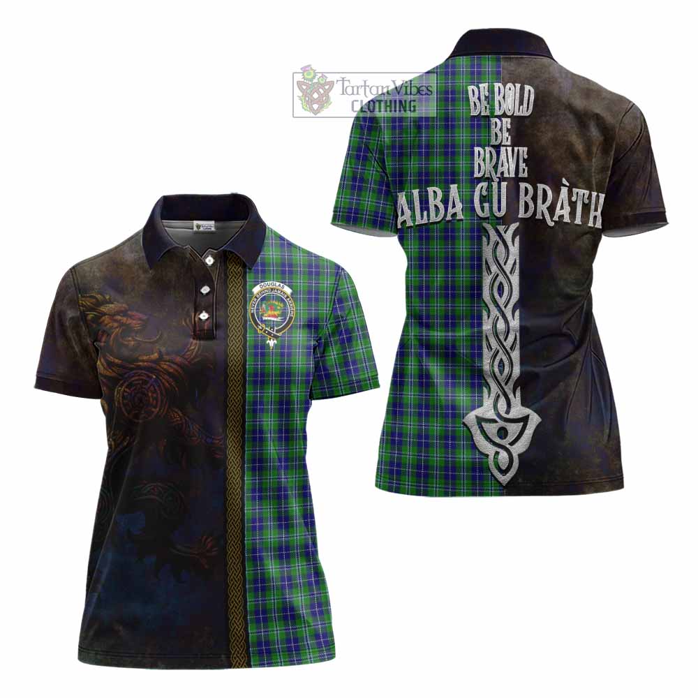 Tartan Vibes Clothing Douglas Tartan Family Crest Women's Polo Shirt Alba Gu Brath Be Brave Lion Ancient Style