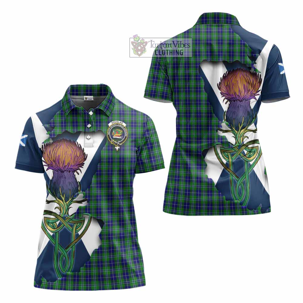 Tartan Vibes Clothing Douglas Tartan Family Crest Women's Polo Shirt Scottish Thistle Celtic Inspired