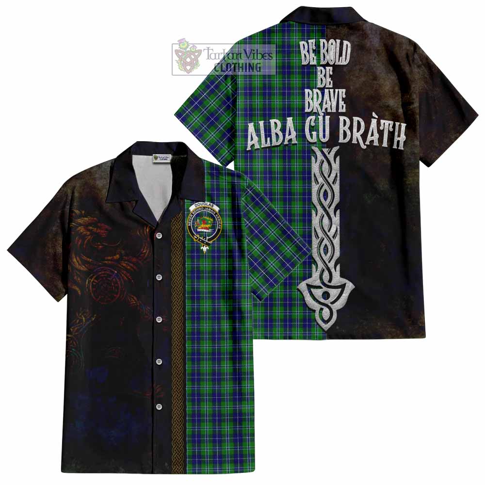 Tartan Vibes Clothing Douglas Tartan Family Crest Short Sleeve Button Shirt Alba Gu Brath Be Brave Lion Ancient Style