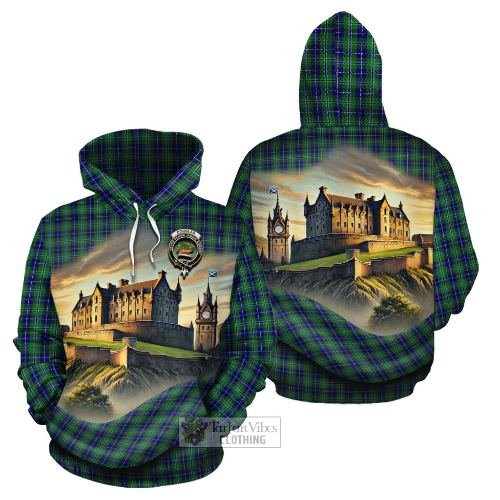 Tartan Vibes Clothing Douglas Tartan Family Crest Cotton Hoodie with Scottish Ancient Castle Style