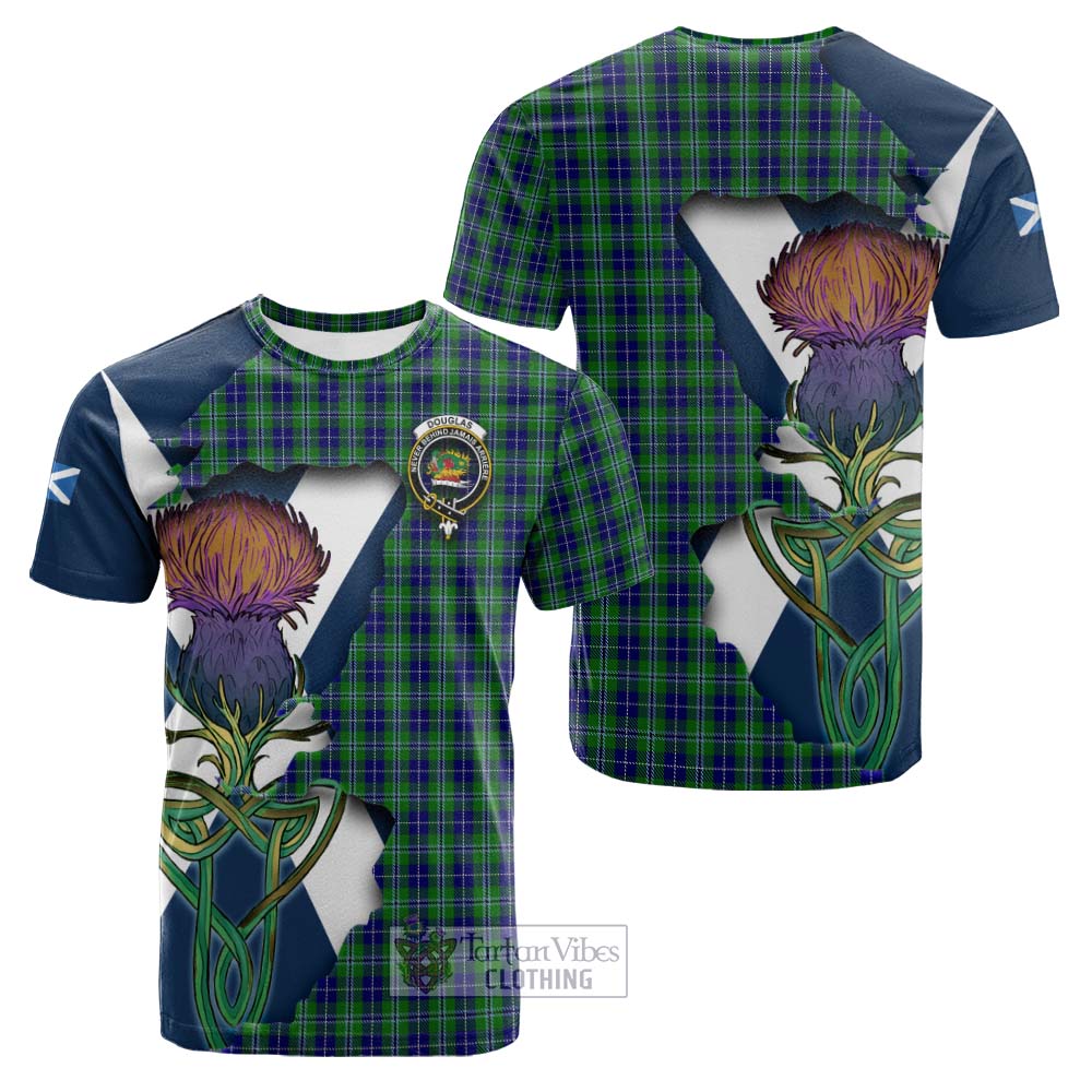 Tartan Vibes Clothing Douglas Tartan Family Crest Cotton T-shirt Scottish Thistle Celtic Inspired