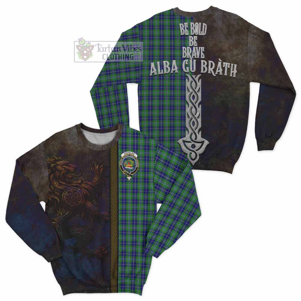 Tartan Vibes Clothing Douglas Tartan Family Crest Sweatshirt Alba Gu Brath Be Brave Lion Ancient Style