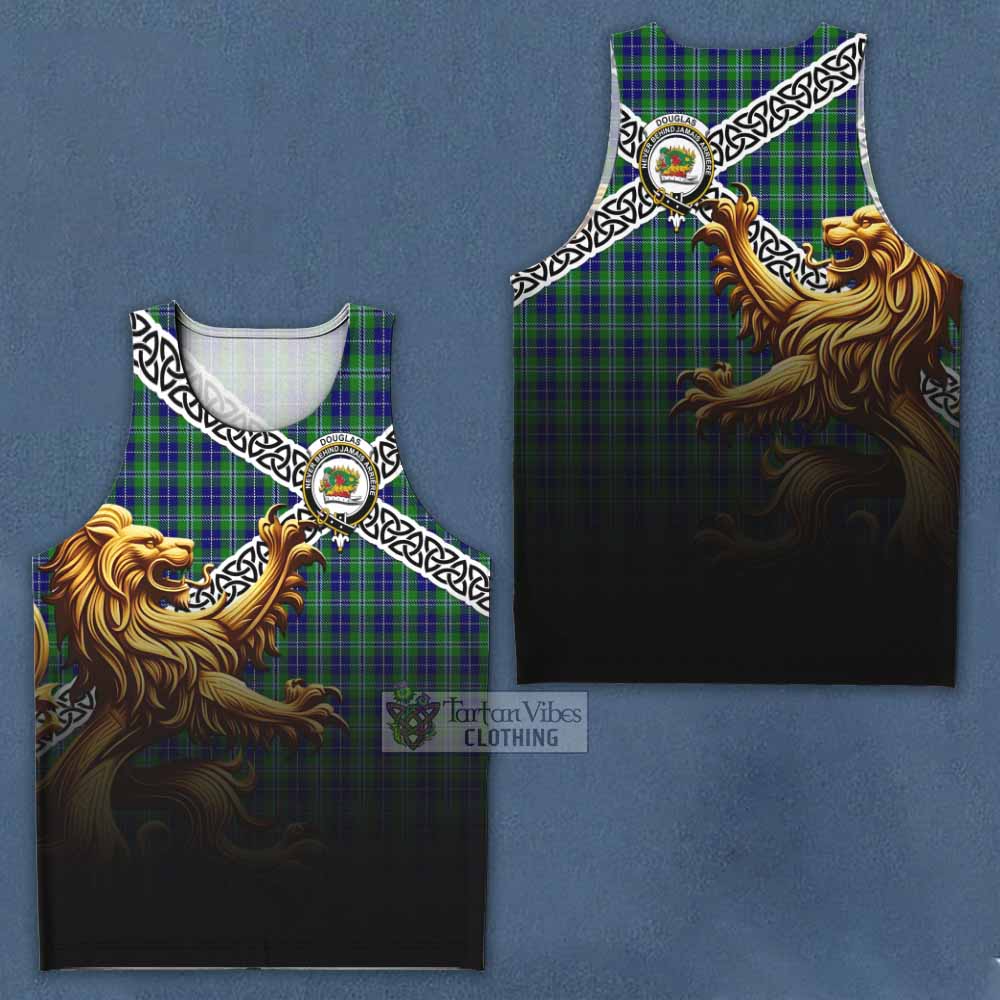 Tartan Vibes Clothing Douglas Crest Tartan Men's Tank Top with Golden Lion Emblem Celtic Style
