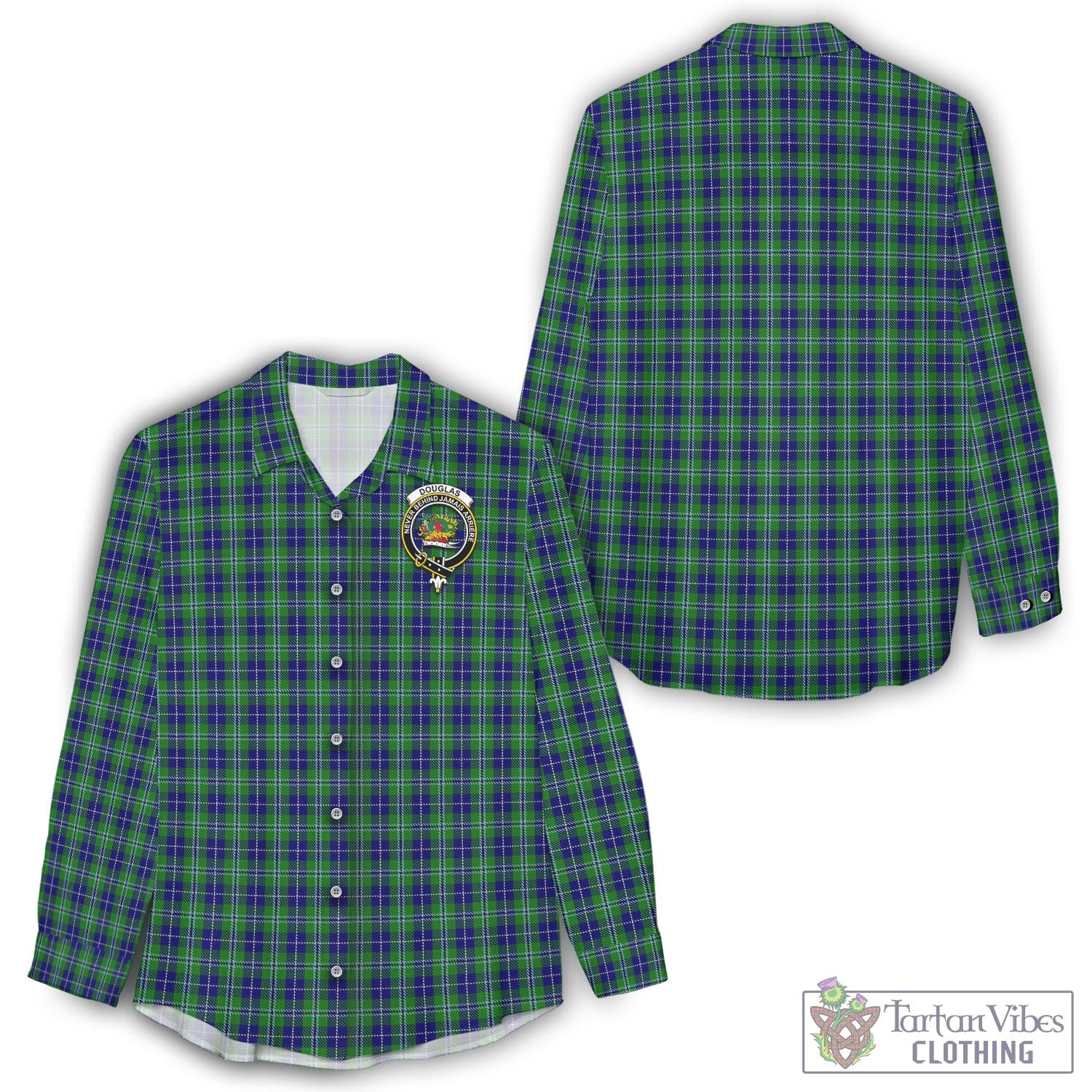 Tartan Vibes Clothing Douglas Tartan Womens Casual Shirt with Family Crest