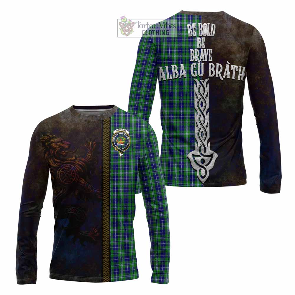 Tartan Vibes Clothing Douglas Tartan Family Crest Long Sleeve T-Shirt Alba Gu Brath Be Brave Lion Ancient Style