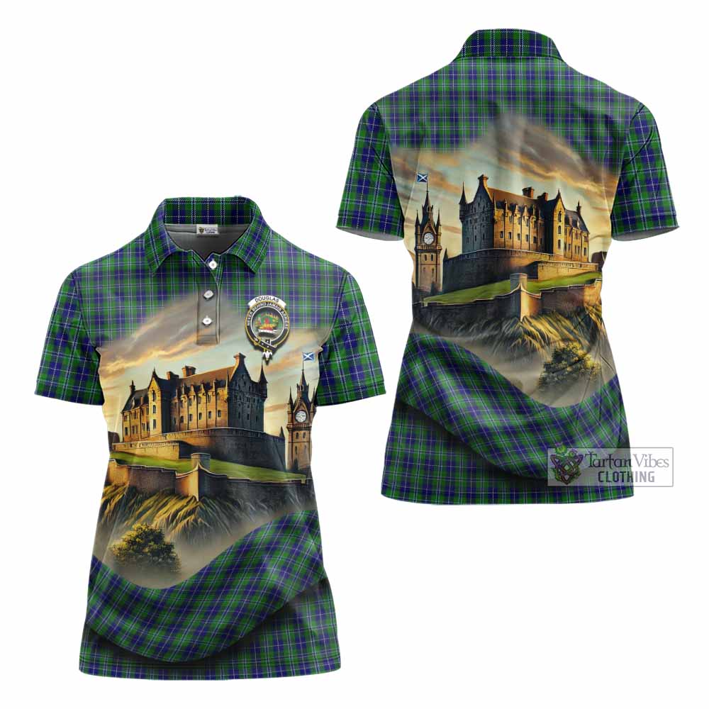 Tartan Vibes Clothing Douglas Tartan Family Crest Women's Polo Shirt with Scottish Ancient Castle Stype