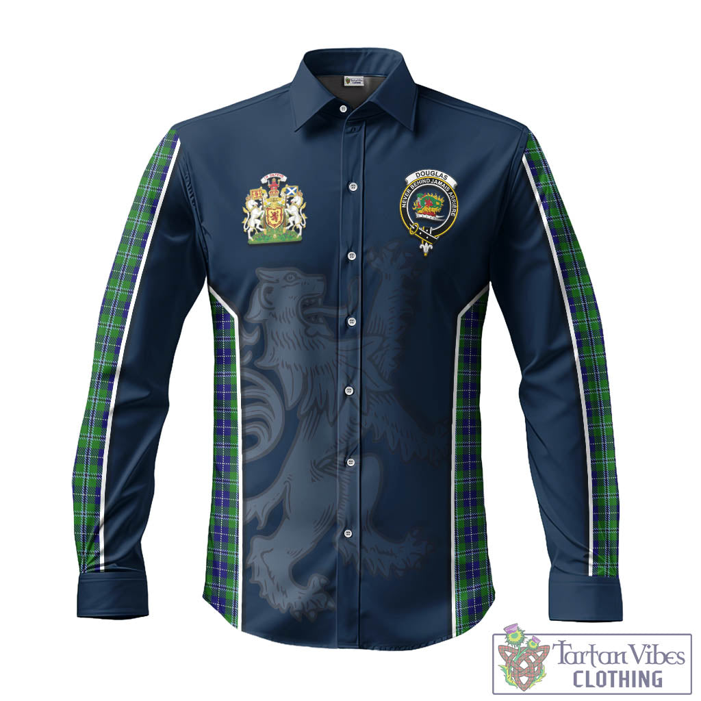 Tartan Vibes Clothing Douglas Tartan Long Sleeve Button Up Shirt with Family Crest and Lion Rampant Vibes Sport Style