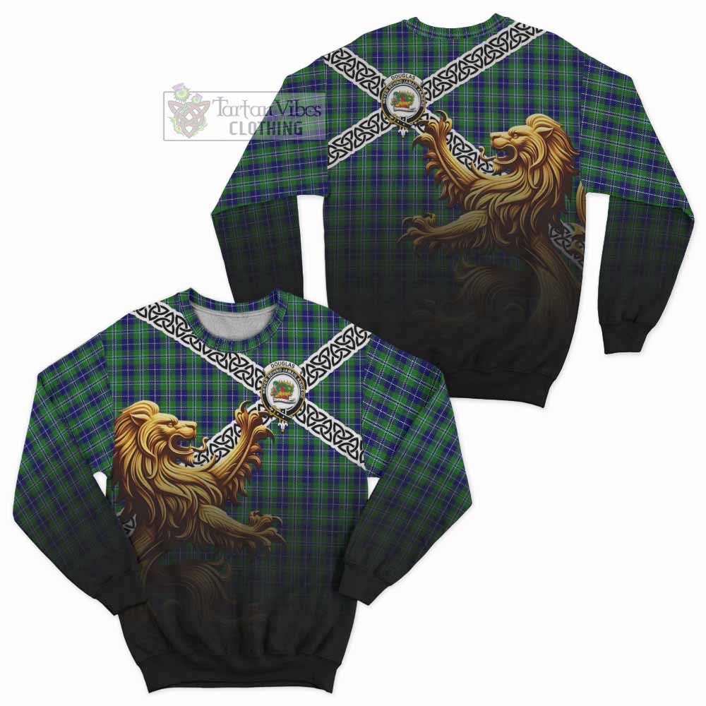 Tartan Vibes Clothing Douglas Crest Tartan Sweatshirt with Golden Lion Emblem Celtic Style