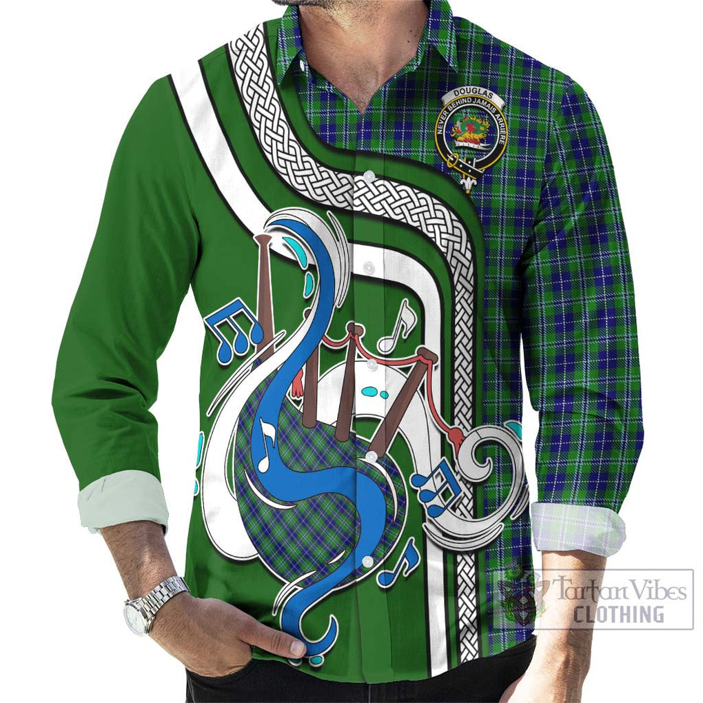 Douglas Tartan Long Sleeve Button Shirt with Epic Bagpipe Style - Tartanvibesclothing Shop