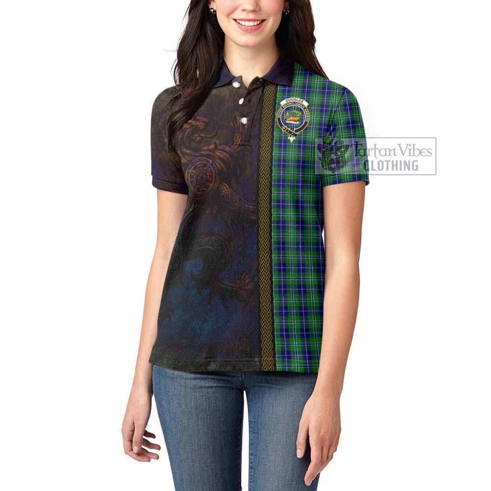 Tartan Vibes Clothing Douglas Tartan Family Crest Women's Polo Shirt Alba Gu Brath Be Brave Lion Ancient Style