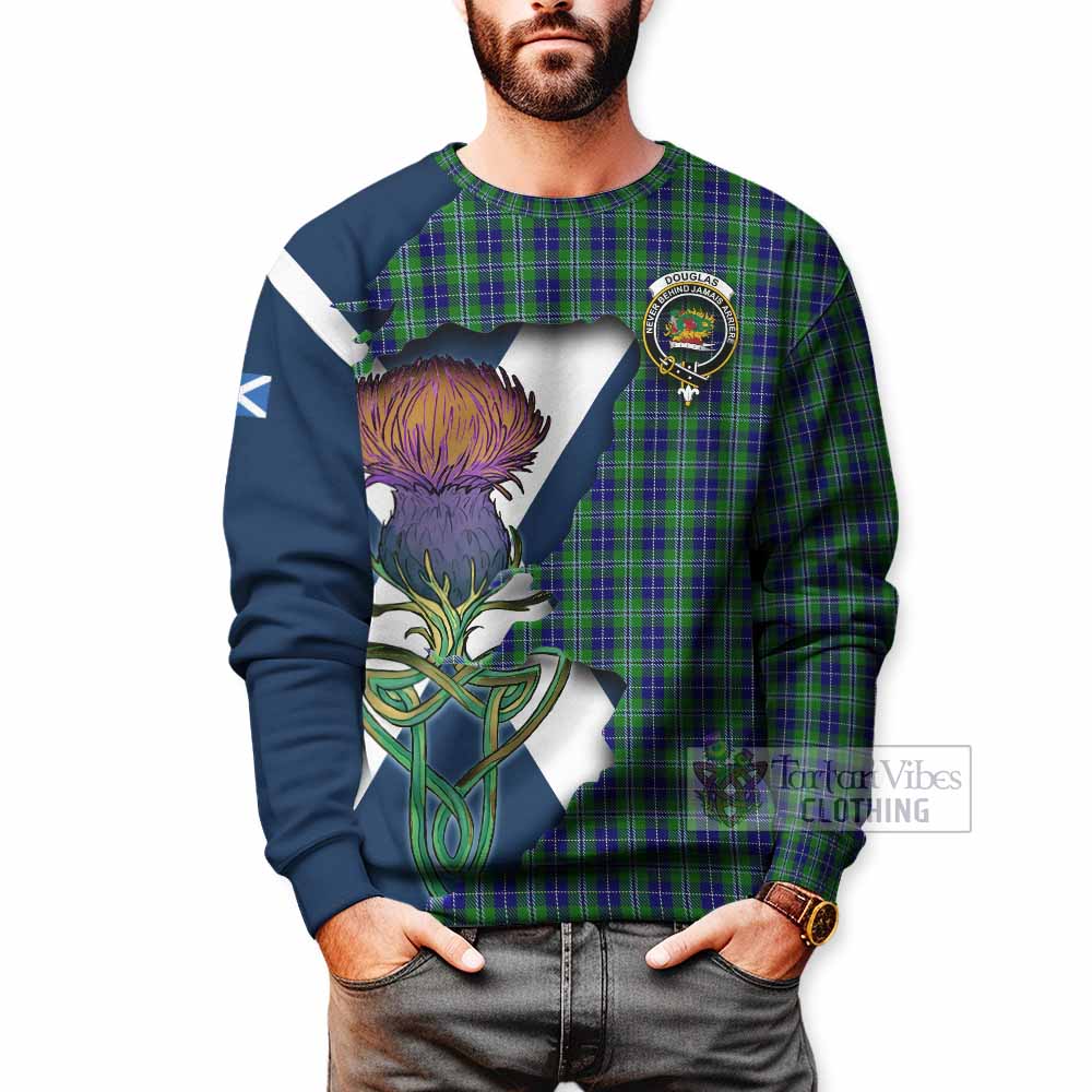 Tartan Vibes Clothing Douglas Tartan Family Crest Sweatshirt Scottish Thistle Celtic Inspired