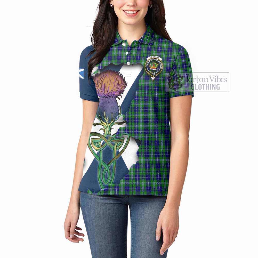 Tartan Vibes Clothing Douglas Tartan Family Crest Women's Polo Shirt Scottish Thistle Celtic Inspired