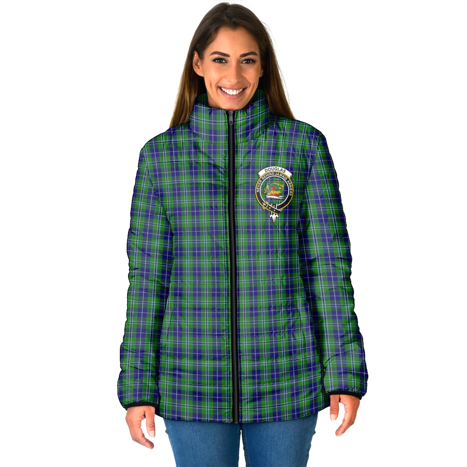 Douglas Tartan Padded Jacket with Family Crest - Tartan Vibes Clothing