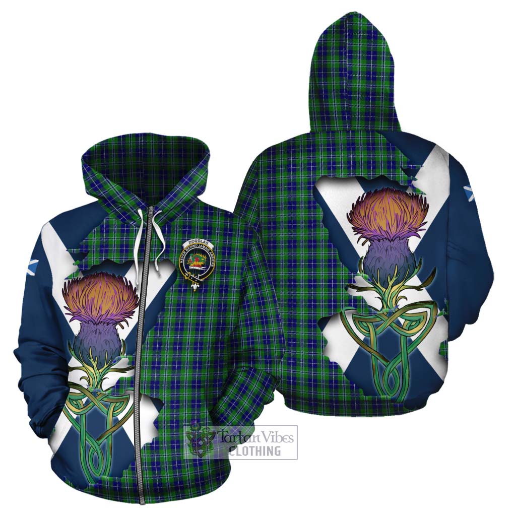 Tartan Vibes Clothing Douglas Tartan Family Crest Cotton Hoodie Scottish Thistle Celtic Inspired