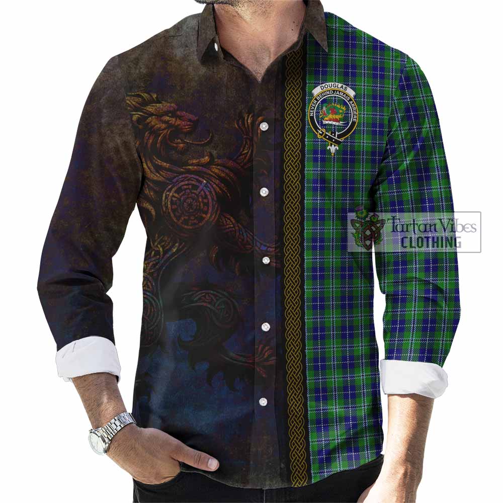 Tartan Vibes Clothing Douglas Tartan Family Crest Long Sleeve Button Shirt Alba Gu Brath Be Brave Lion Ancient Style