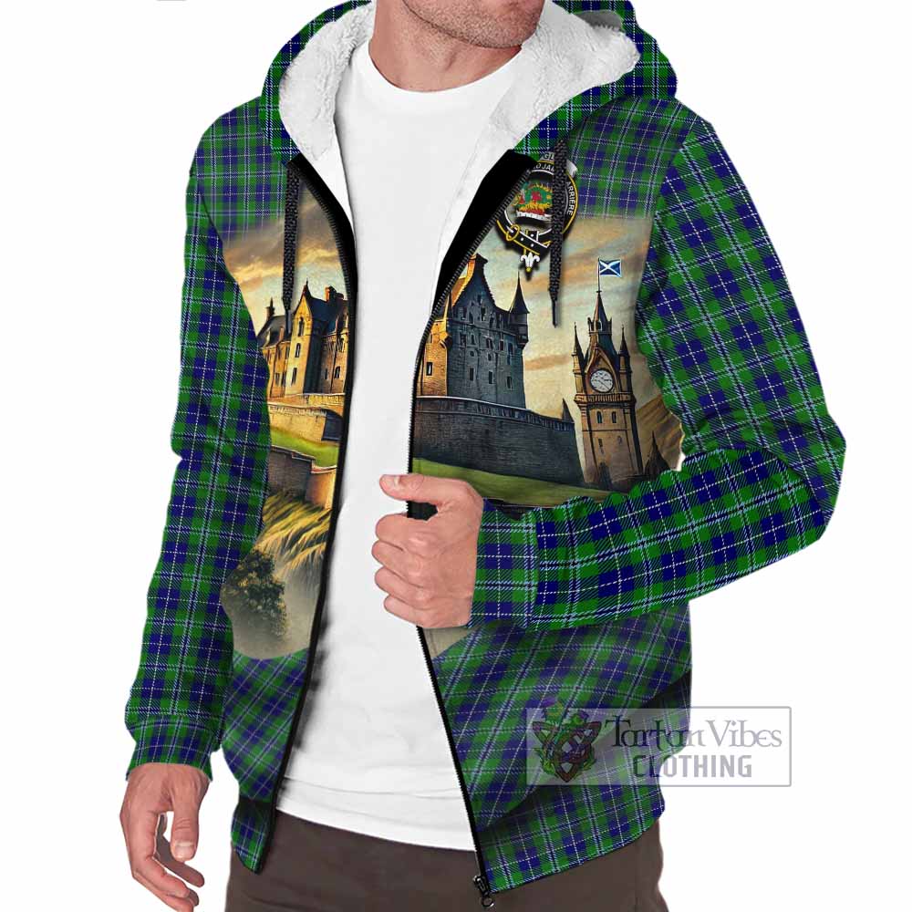 Tartan Vibes Clothing Douglas Tartan Family Crest Sherpa Hoodie with Scottish Ancient Castle Style