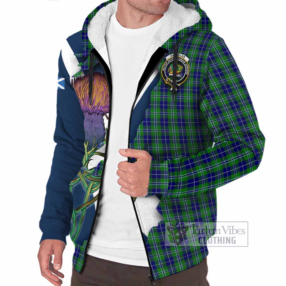 Tartan Vibes Clothing Douglas Tartan Family Crest Sherpa Hoodie Scottish Thistle Celtic Inspired