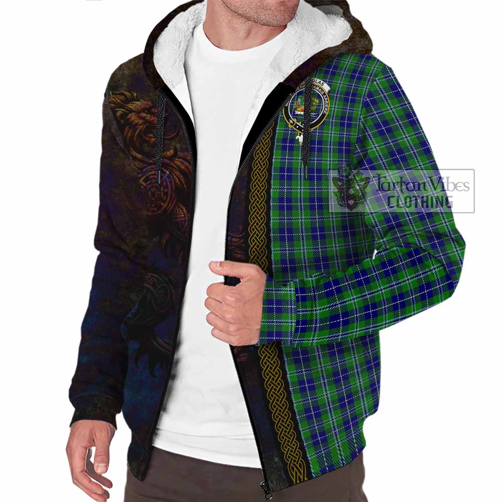Tartan Vibes Clothing Douglas Tartan Family Crest Sherpa Hoodie Alba Gu Brath Be Brave Lion Ancient Style