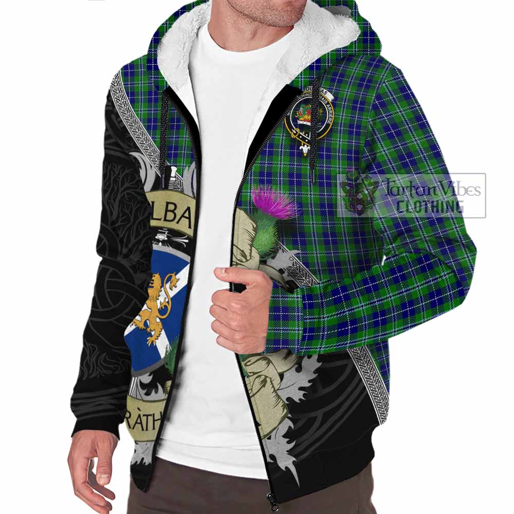 Tartan Vibes Clothing Douglas Tartan Family Crest Sherpa Hoodie Lion Rampant Royal Thistle Shield Celtic Inspired