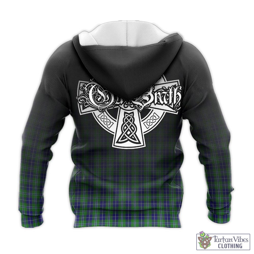 Tartan Vibes Clothing Douglas Tartan Knitted Hoodie Featuring Alba Gu Brath Family Crest Celtic Inspired
