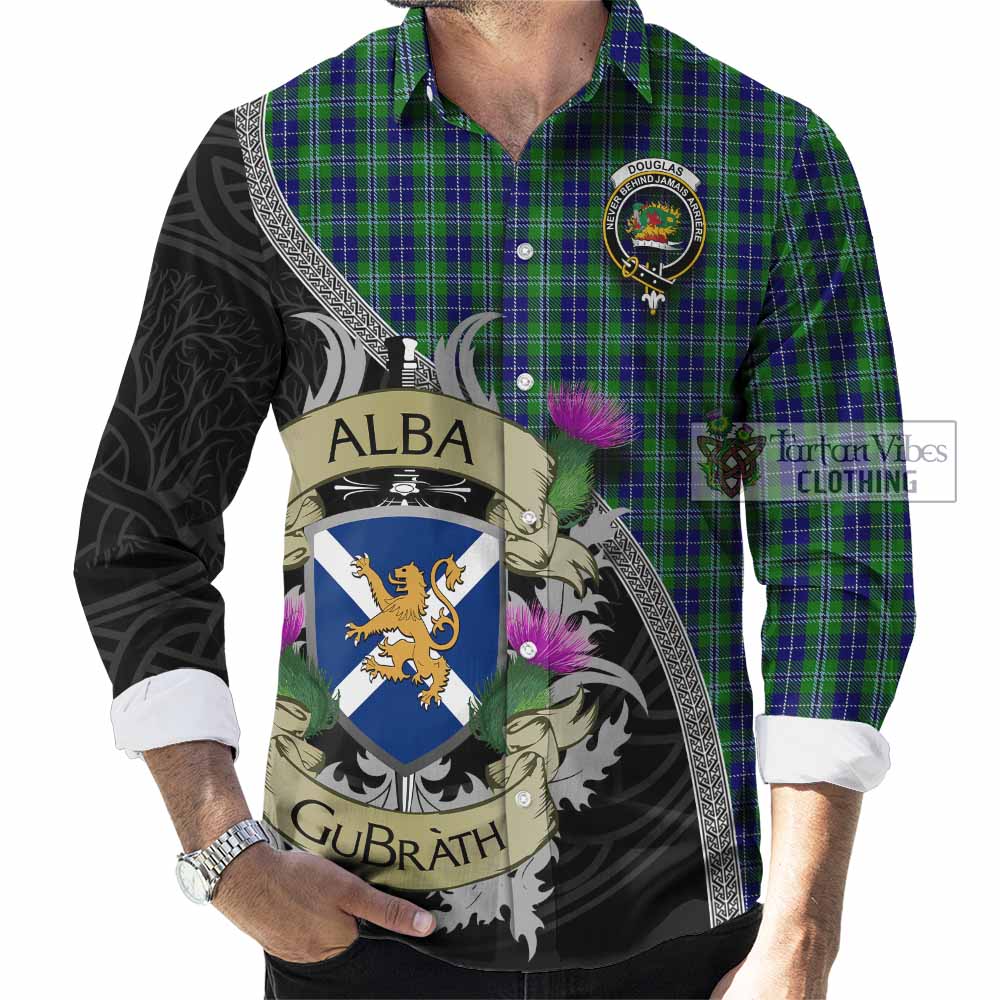 Tartan Vibes Clothing Douglas Tartan Family Crest Long Sleeve Button Shirt Lion Rampant Royal Thistle Shield Celtic Inspired