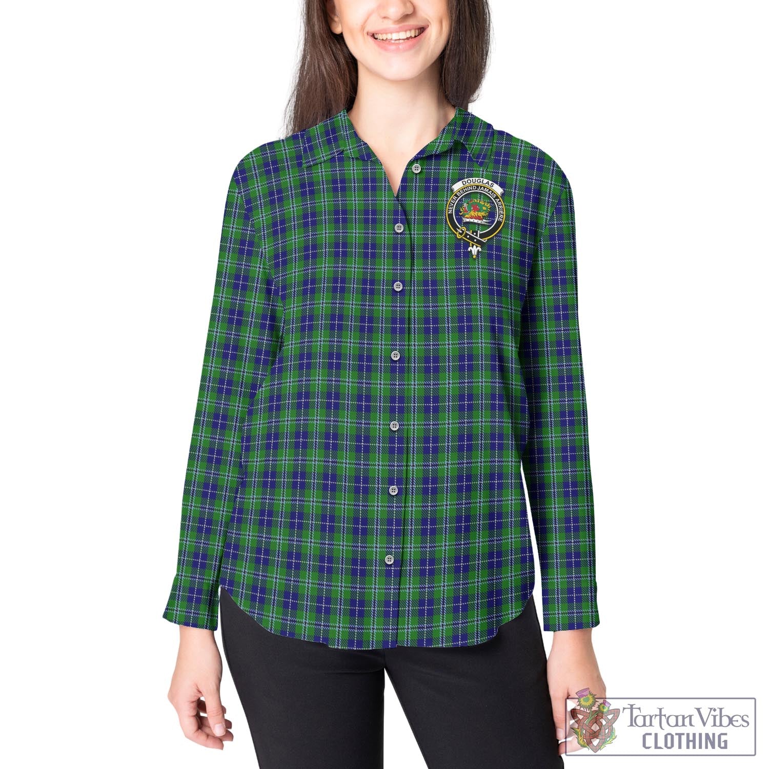 Tartan Vibes Clothing Douglas Tartan Womens Casual Shirt with Family Crest