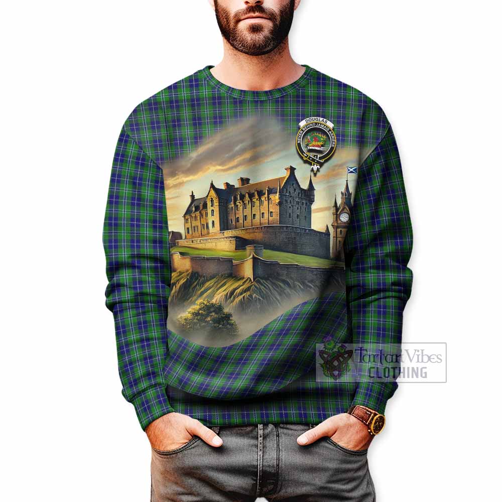 Tartan Vibes Clothing Douglas Tartan Family Crest Sweatshirt with Scottish Ancient Castle Style