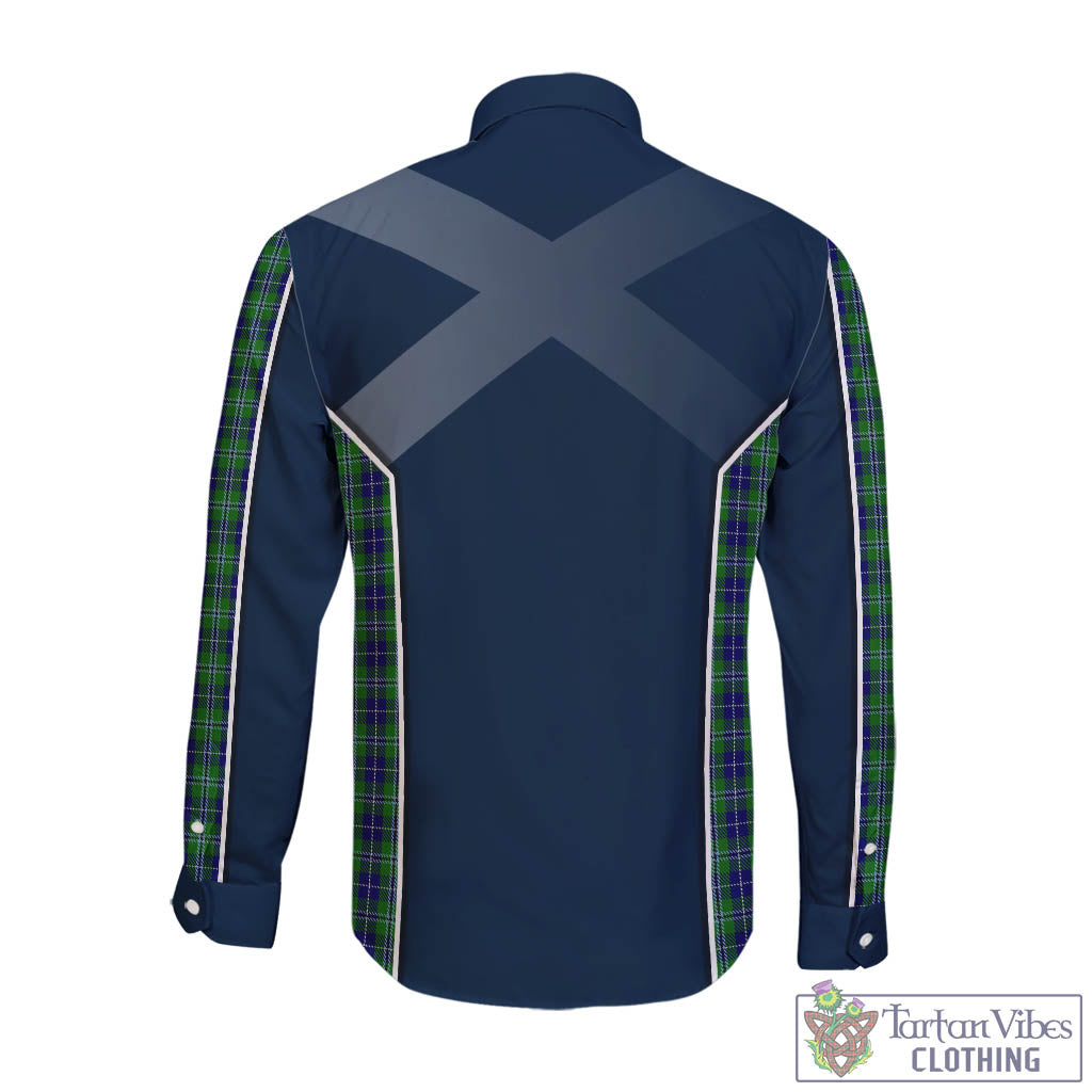 Tartan Vibes Clothing Douglas Tartan Long Sleeve Button Up Shirt with Family Crest and Scottish Thistle Vibes Sport Style
