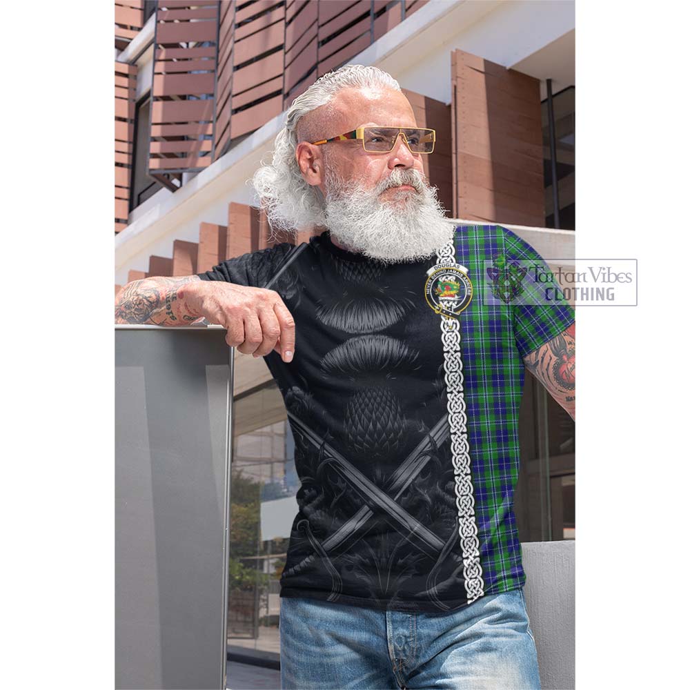 Tartan Vibes Clothing Douglas Tartan Cotton T-shirt with Family Crest Cross Sword Thistle Celtic Vibes