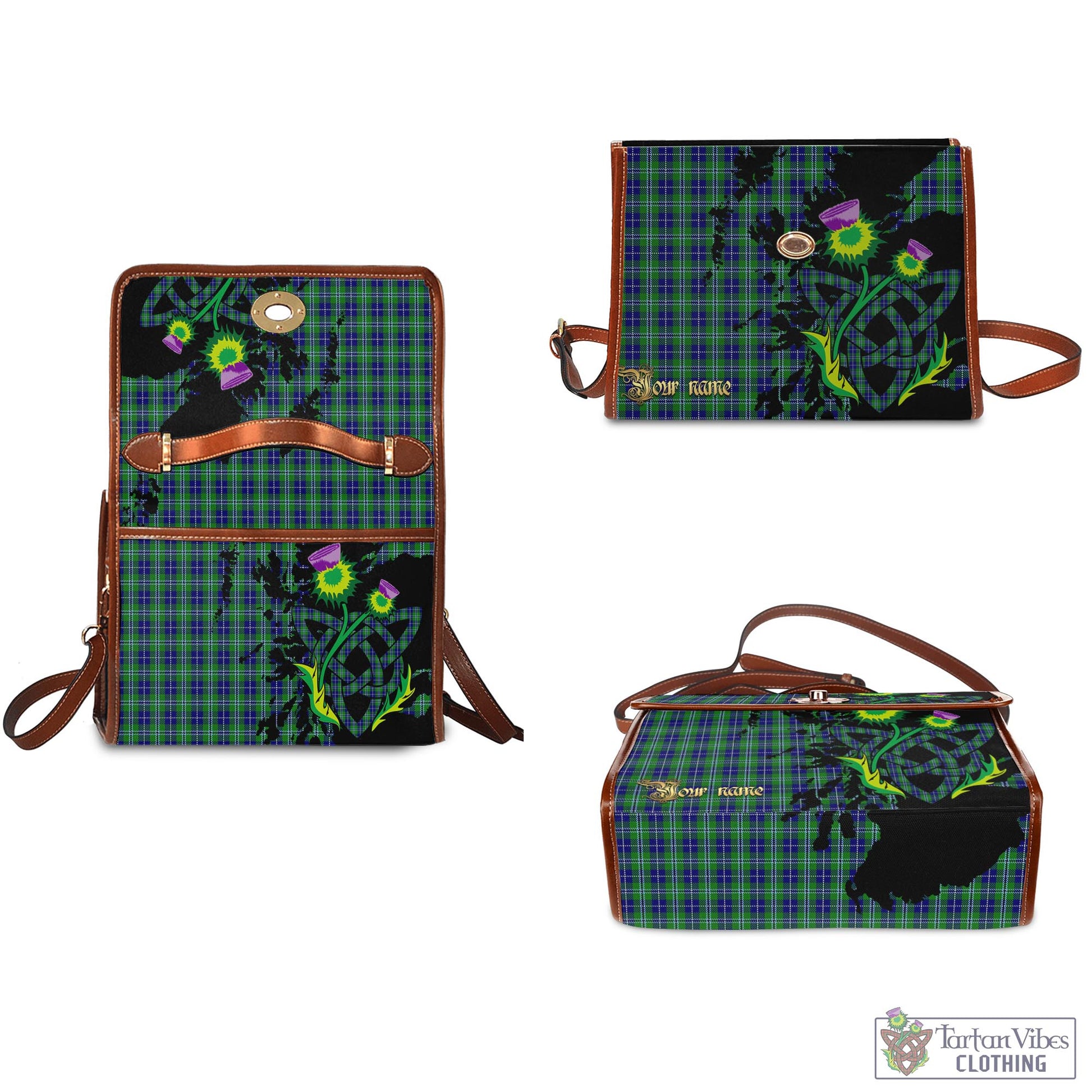 Tartan Vibes Clothing Douglas Tartan Waterproof Canvas Bag with Scotland Map and Thistle Celtic Accents