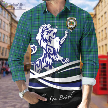 Douglas Ancient Tartan Long Sleeve Button Up Shirt with Alba Gu Brath Regal Lion Emblem