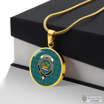 Douglas Ancient Tartan Circle Necklace with Family Crest