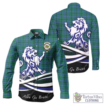 Douglas Ancient Tartan Long Sleeve Button Up Shirt with Alba Gu Brath Regal Lion Emblem