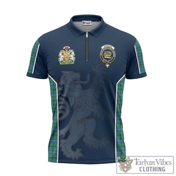 Douglas Ancient Tartan Zipper Polo Shirt with Family Crest and Lion Rampant Vibes Sport Style