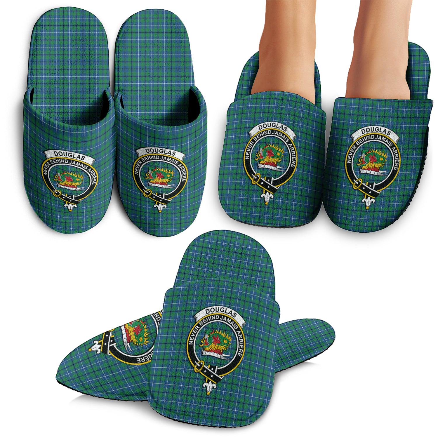 Douglas Ancient Tartan Home Slippers with Family Crest - Tartanvibesclothing