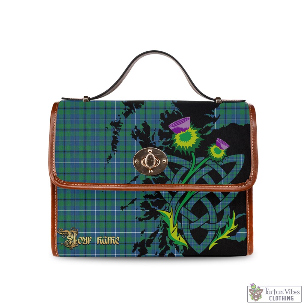 Tartan Vibes Clothing Douglas Ancient Tartan Waterproof Canvas Bag with Scotland Map and Thistle Celtic Accents