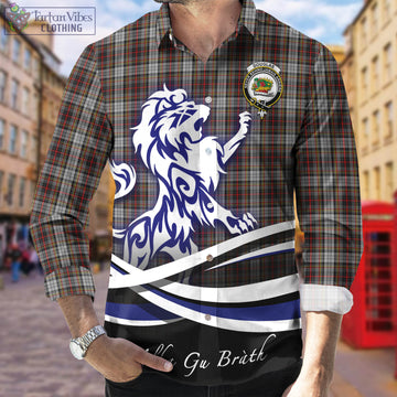 Douglas Ancient Dress Tartan Long Sleeve Button Up Shirt with Alba Gu Brath Regal Lion Emblem