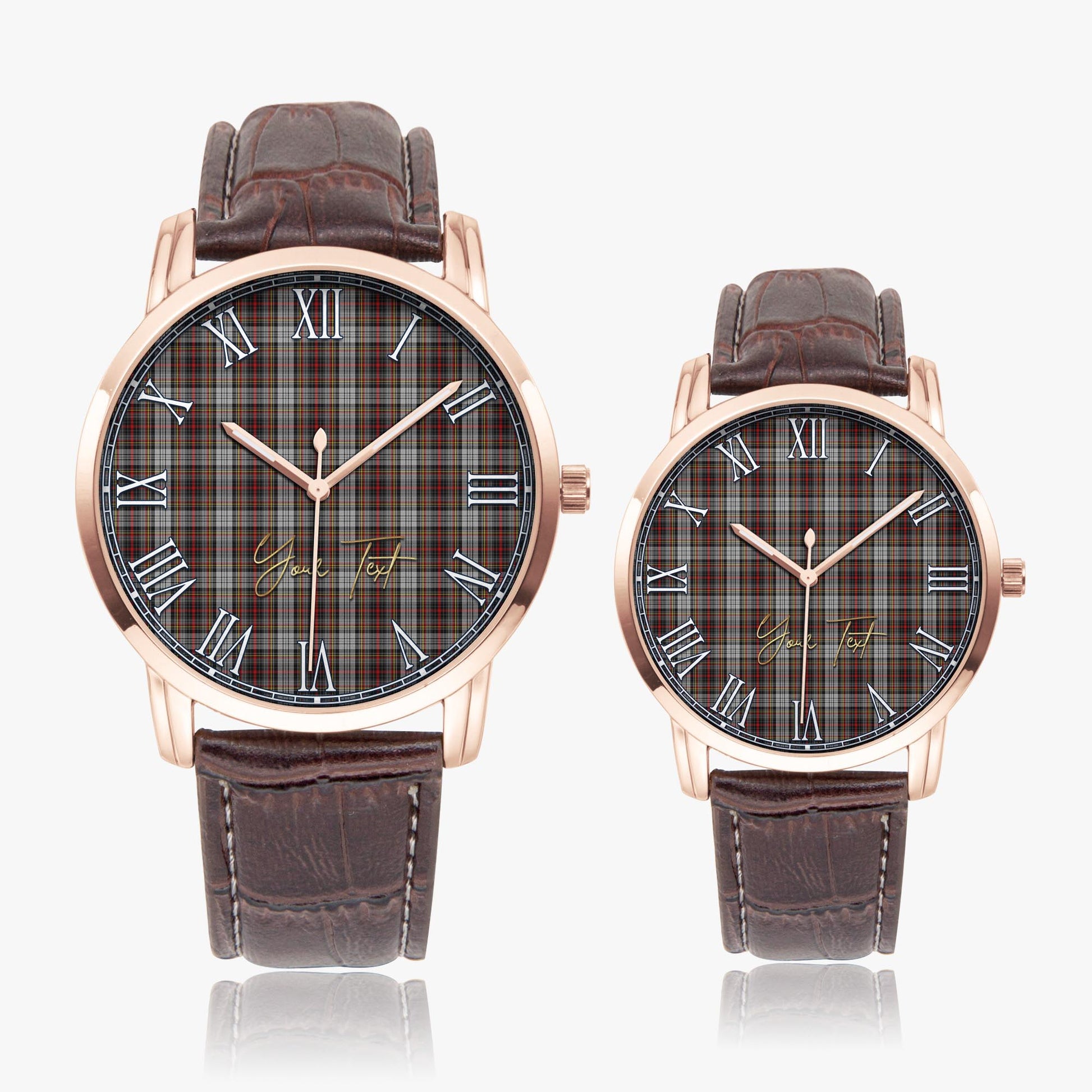 Douglas Ancient Dress Tartan Personalized Your Text Leather Trap Quartz Watch Wide Type Rose Gold Case With Brown Leather Strap - Tartanvibesclothing