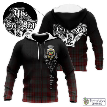 Douglas Ancient Red Tartan Knitted Hoodie Featuring Alba Gu Brath Family Crest Celtic Inspired