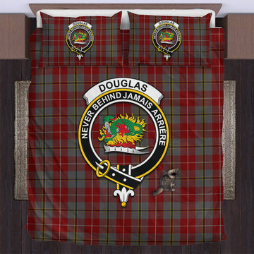 Douglas Ancient Red Tartan Bedding Set with Family Crest