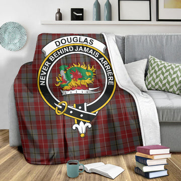 Douglas Ancient Red Tartan Blanket with Family Crest