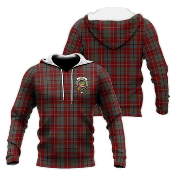 Douglas Ancient Red Tartan Knitted Hoodie with Family Crest